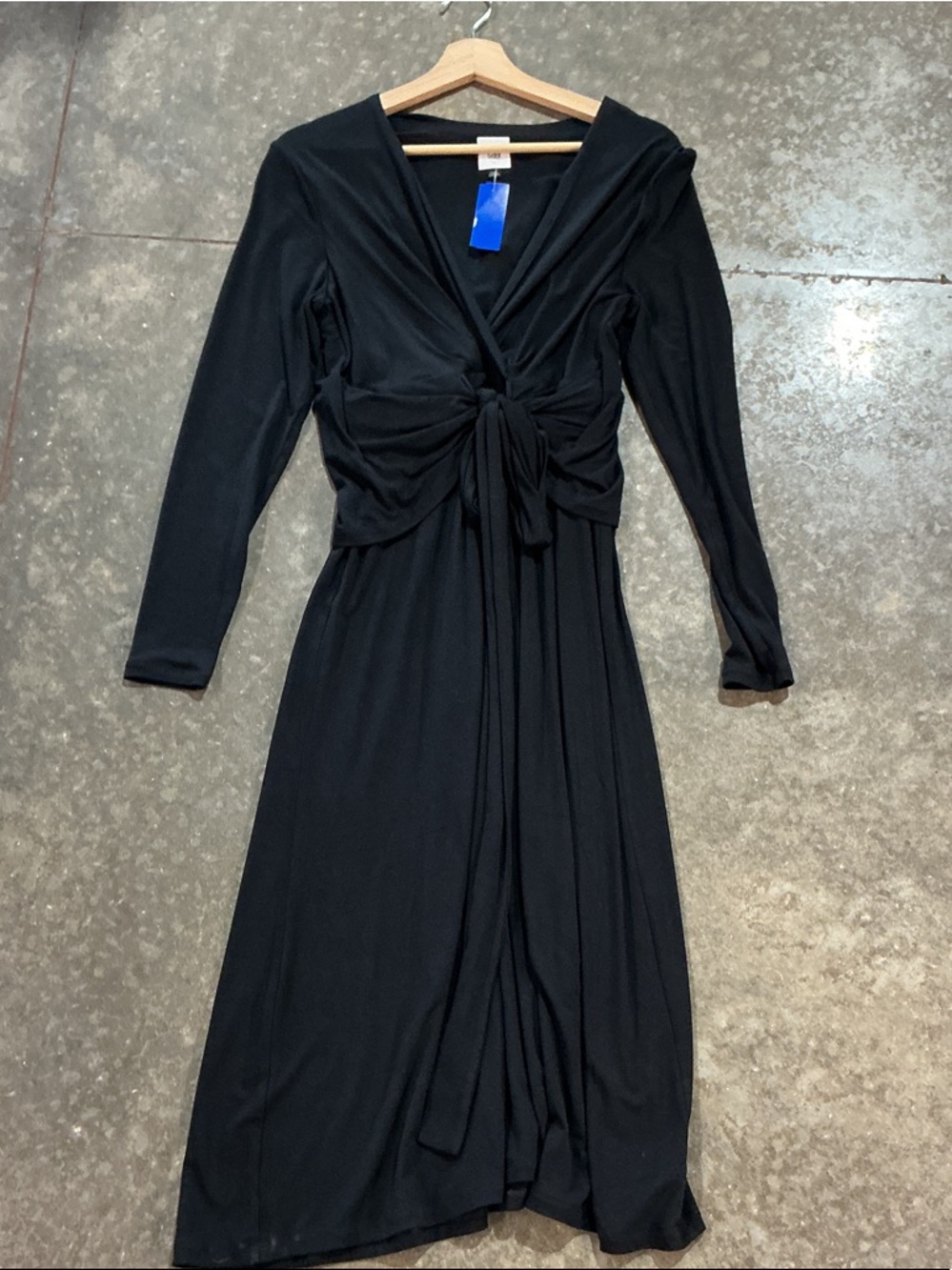 Cabi Black Tie Front Midi Dress Long Sleeve Draped Knit Size S